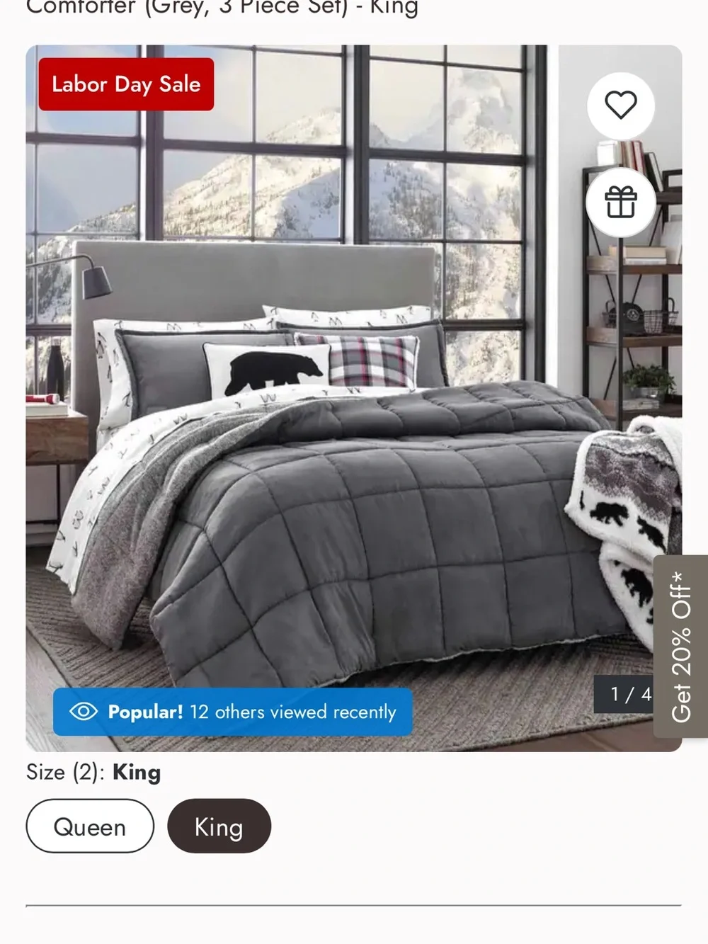 Eddie Bauer Gray Plush Reversible Comforter